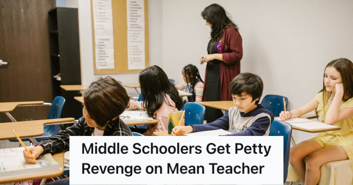 Woman’s Kid Faced A Mean Substitute Teacher Who Unfairly Punished A Classmate, So The Whole Class Came Together To Teach The Teacher A Lesson Middle school students in the classroom with their teacher