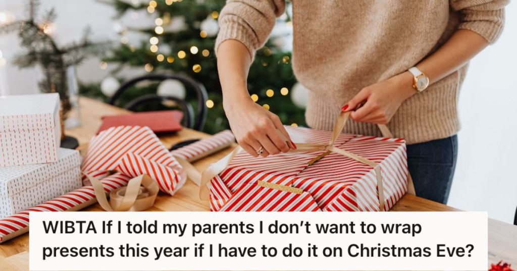Woman wrapping Christmas presents
