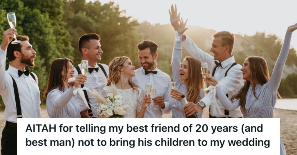 Couple celebrating their wedding with bridesmaids and groomsmen