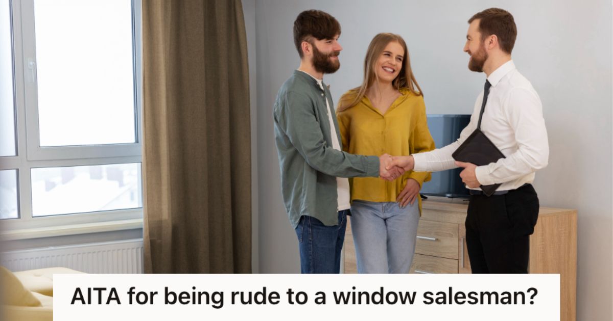 Couple entertaining a salesman inside their home