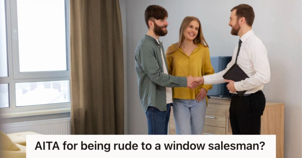 Couple entertaining a salesman inside their home
