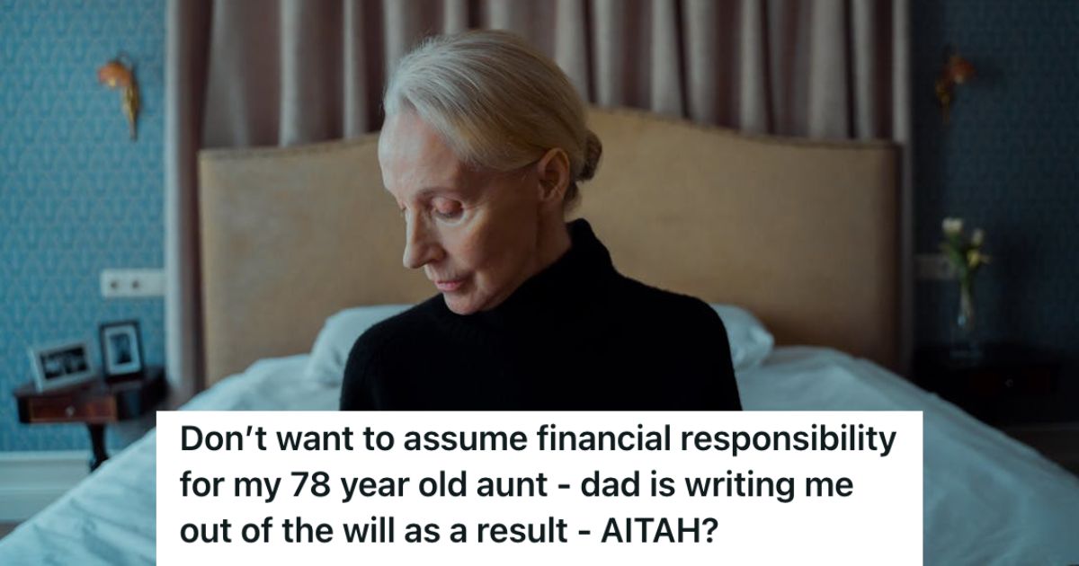 Old woman feeling sad on her bed