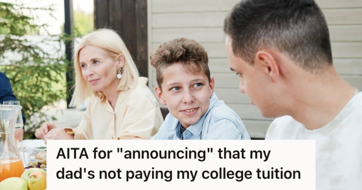 Teenage boy talking to an adult man during a gathering