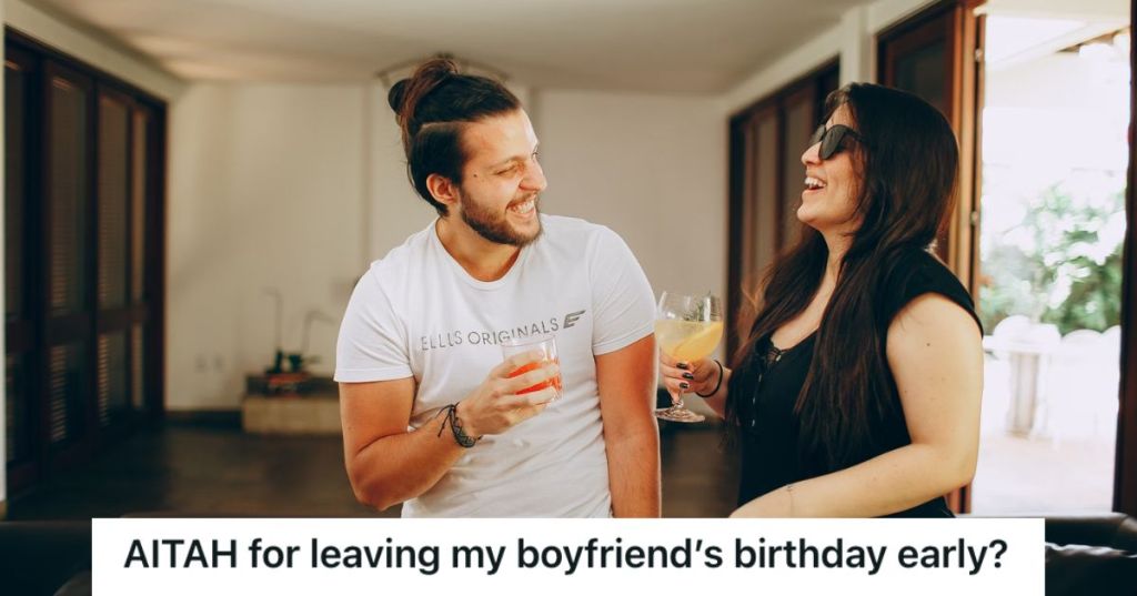 Man flirting with woman while both are holding cocktail drinks