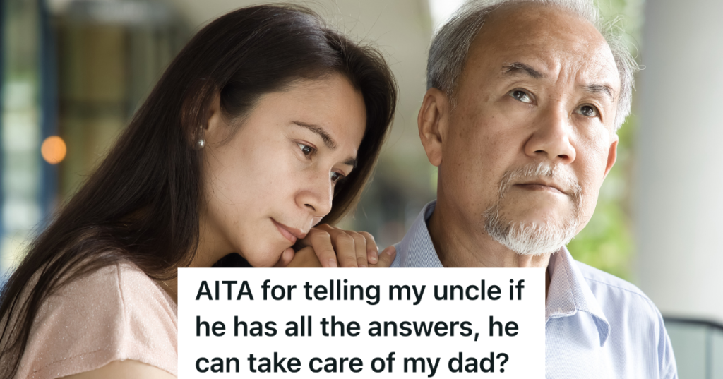 middle aged woman taking care of her dad