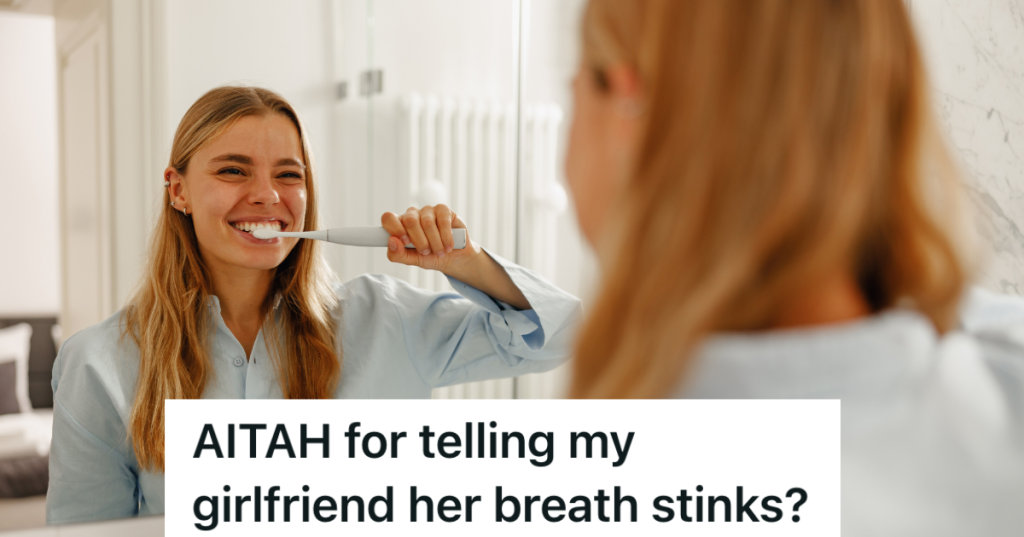 woman brushing her teeth in the mirror