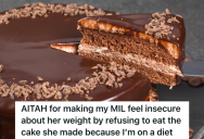 Woman On A Diet Refuses To Eat Cake At A Family Dinner, So Her Mother-In-Law Lashes Out At Her And Accuses Her Of Calling Her Fat
