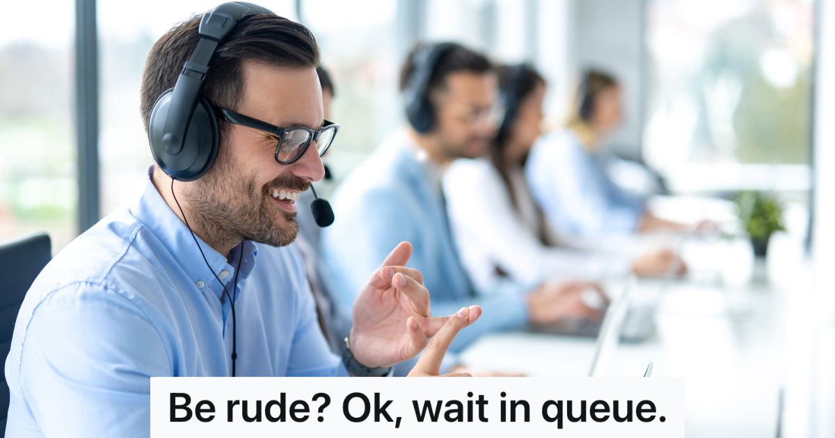 smiling man working in call center