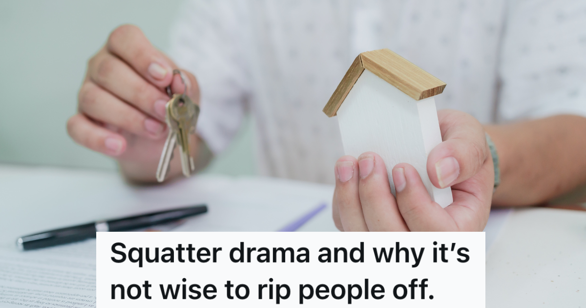 man holding small wooden house in one hand and keys in the other hand