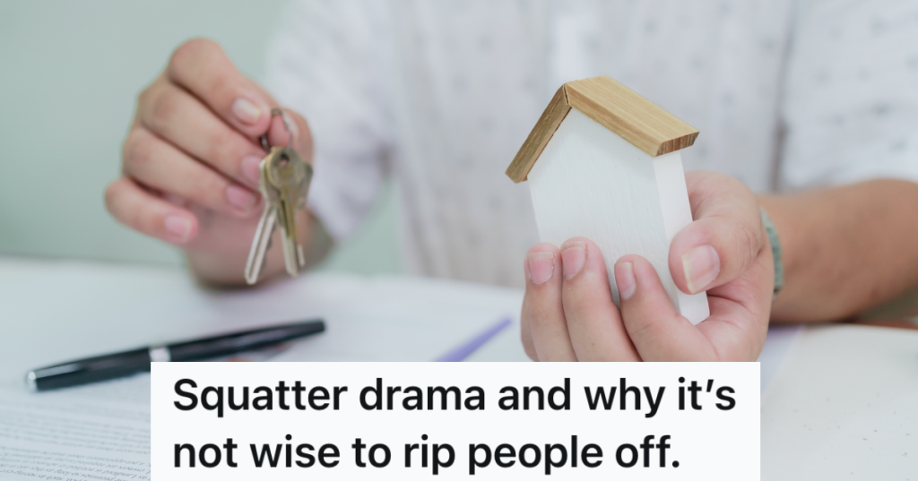 man holding small wooden house in one hand and keys in the other hand