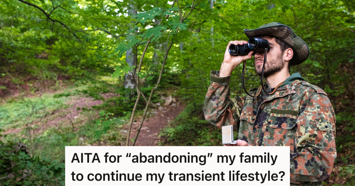 Forest ranger looking through binoculars while holding a compass