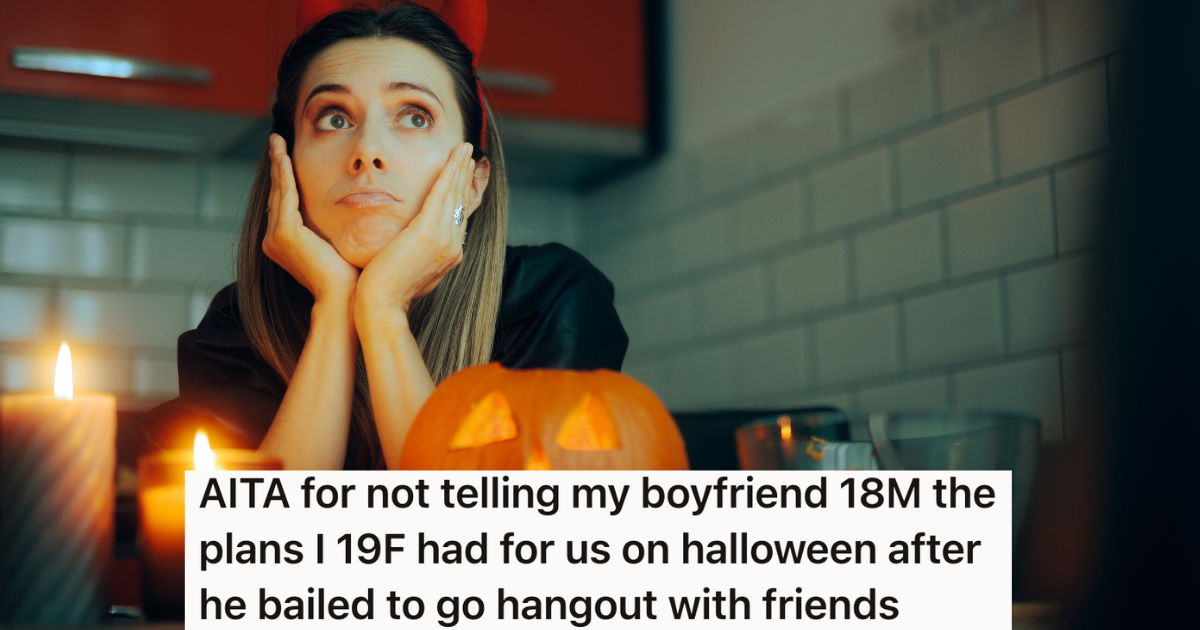 sad woman with a jack o lantern