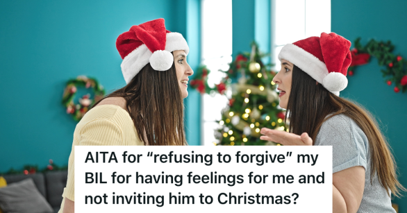 two women in Santa hats arguing