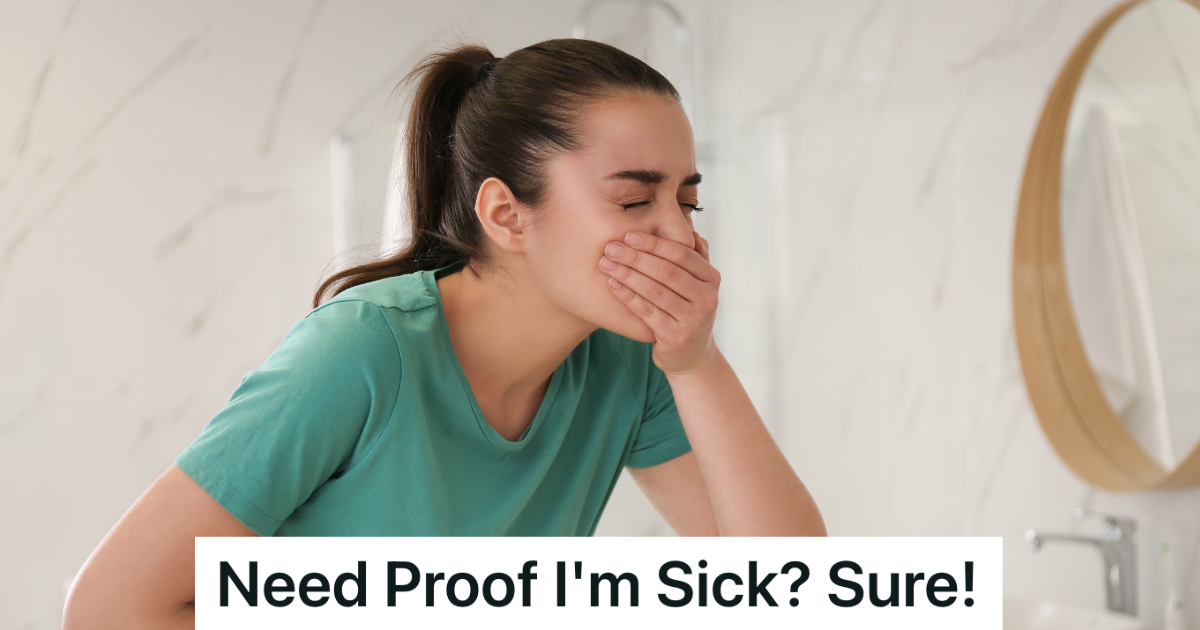 sick woman covering her mouth with her hand