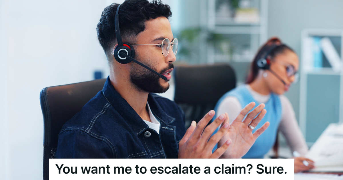 man wearing a headset working in a call center