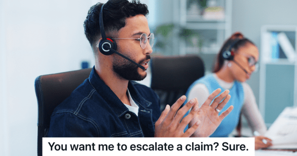 man wearing a headset working in a call center