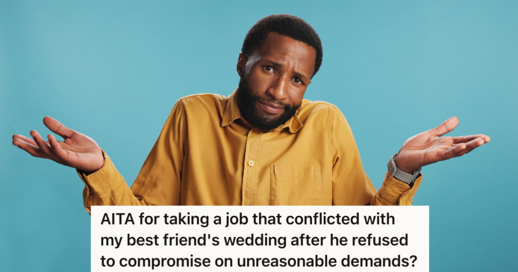 man in gold shirt shrugging