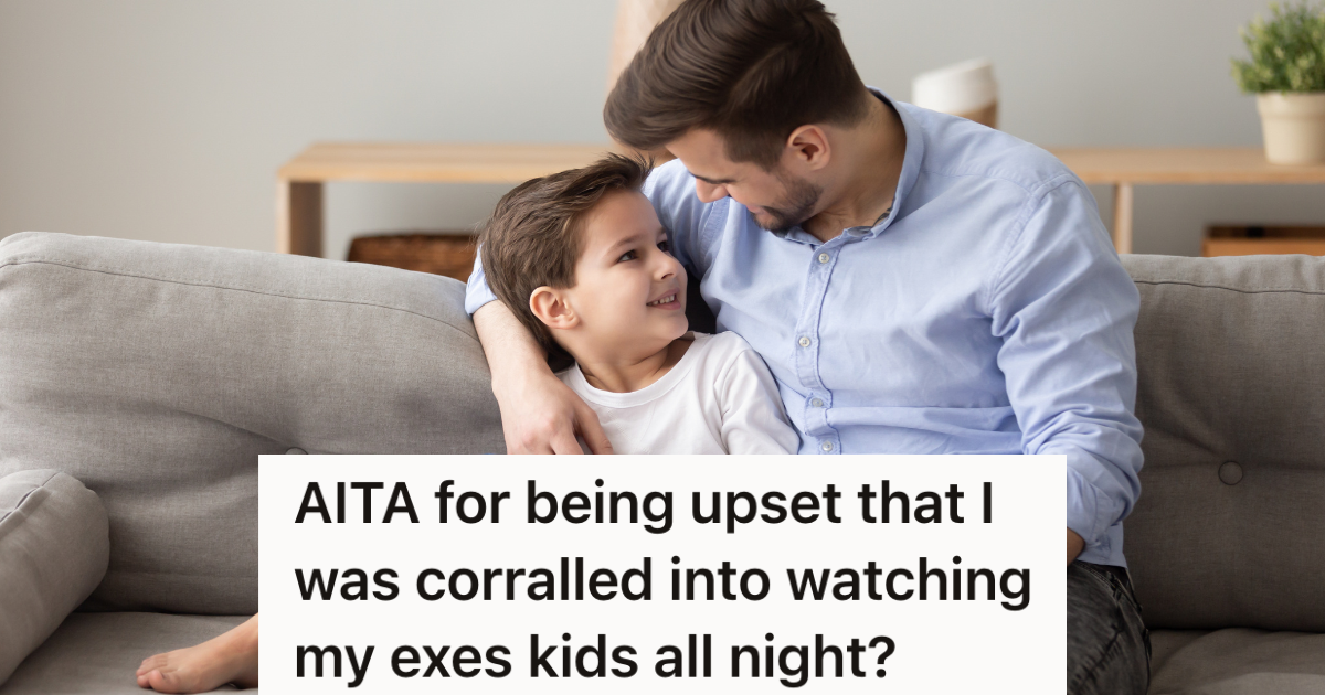 Dad Was Supposed To Pick Up His Son From His Exs House, But When He Got There, His Ex Told Him He Has To Babysit Her Other Kids Too dad sitting on couch with his son