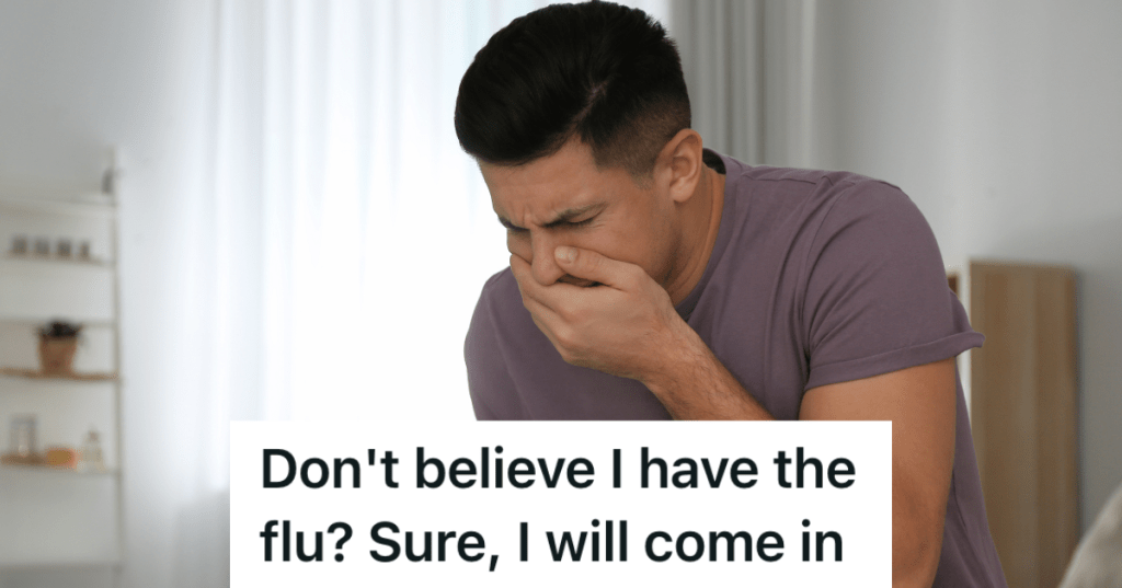 sick man holding his hand over his mouth