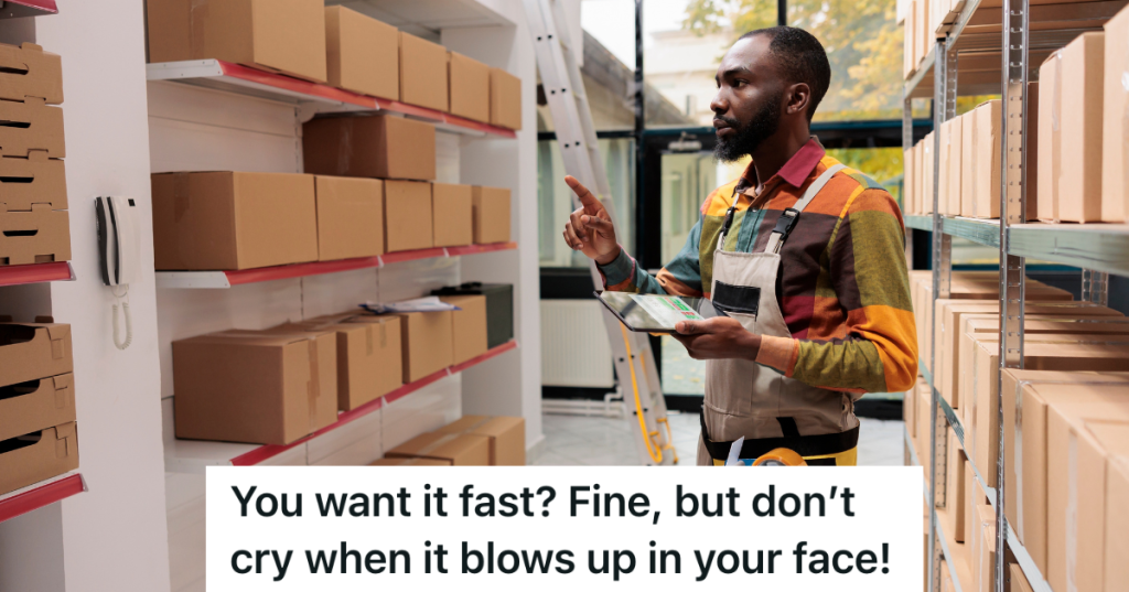 man doing inventory in stockroom
