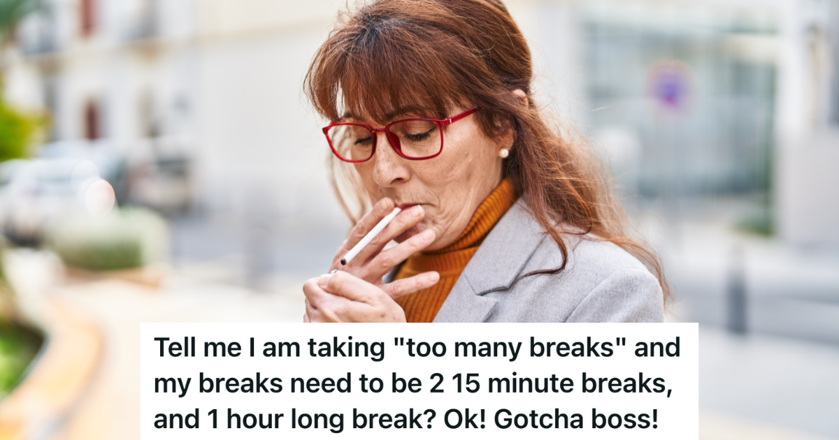 business woman lighting cigarette outside