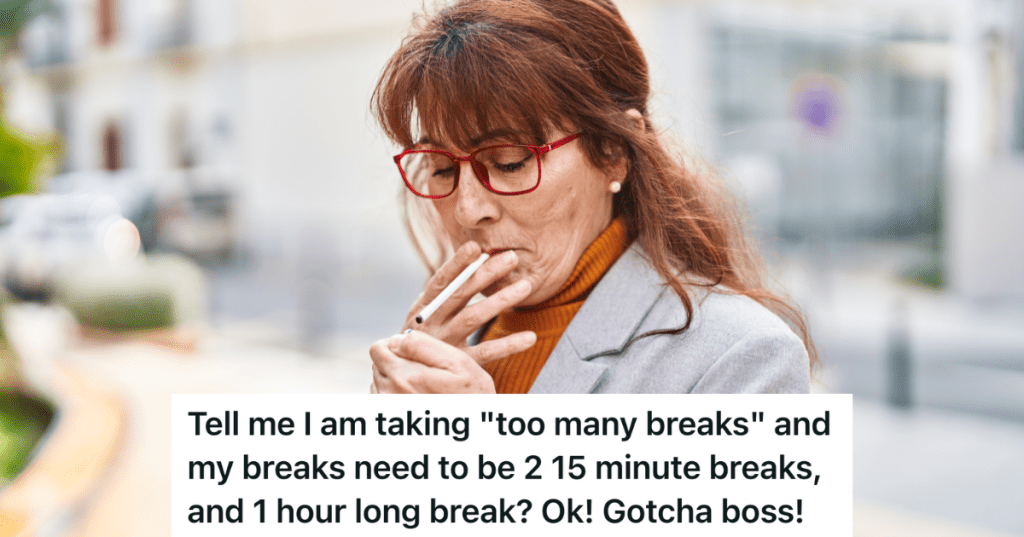 business woman lighting cigarette outside