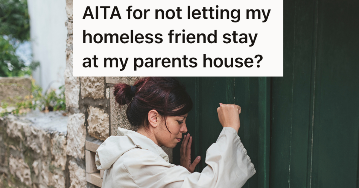 woman knocking on green door