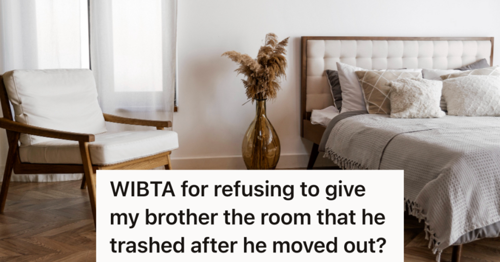 Clean bedroom with a bed, chair, and a plant