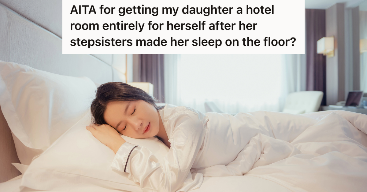 teenage girl sleeping in hotel room bed
