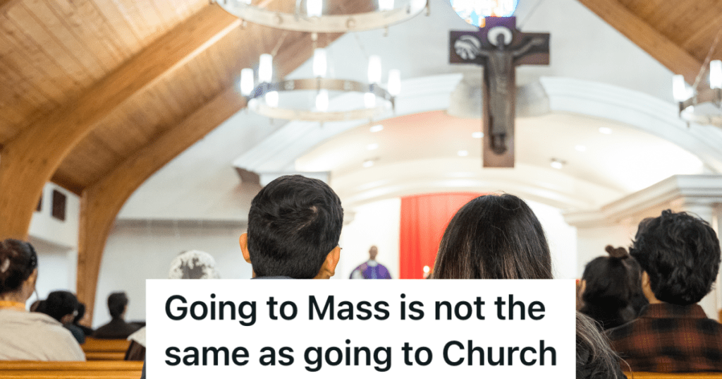 people attending Mass at a Catholic church