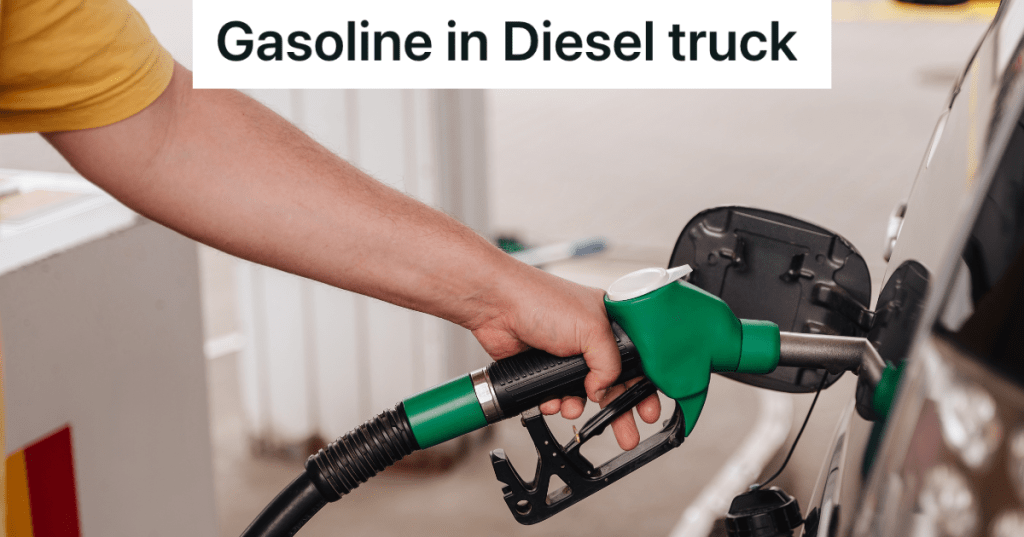 man putting gas pump in vehicle at gas station