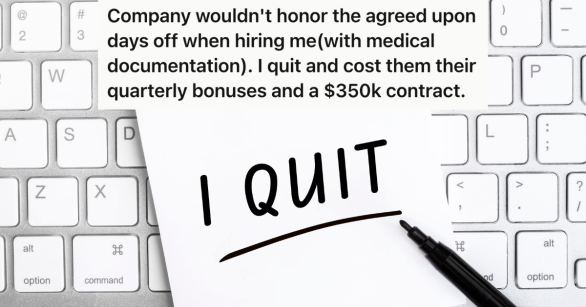 note that reads "i quit" on top of computer keyboard