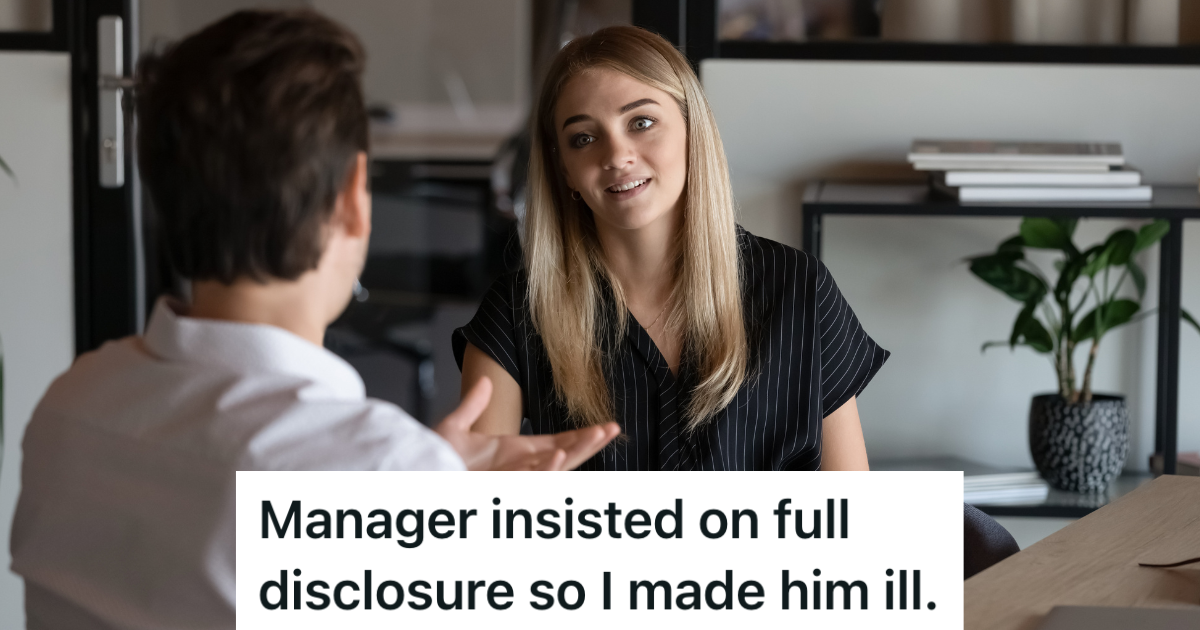 female employee talking to male manager
