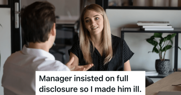 female employee talking to male manager