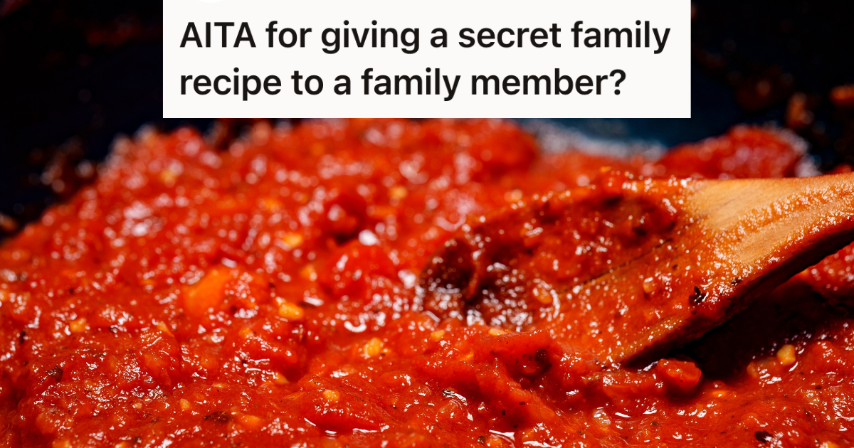 Family Passes Down A Special Recipe When Somebody Gets Married, But One Woman Decides To Give The Recipe To An Unmarried Cousin spoon stirring red pasta sauce