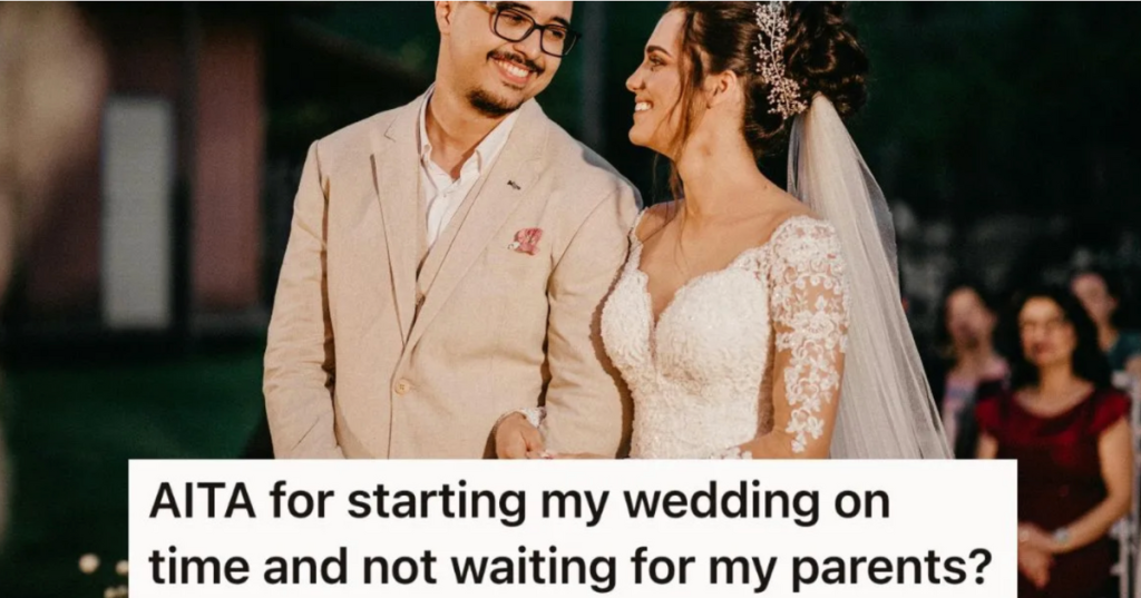 Bride and groom smiling during the ceremony