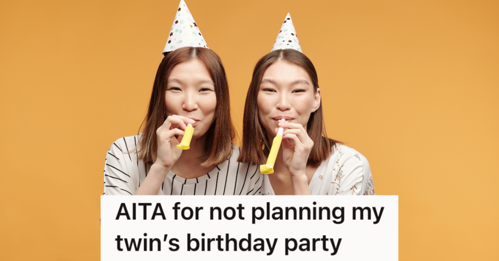 twins young women in party hats with noise makers
