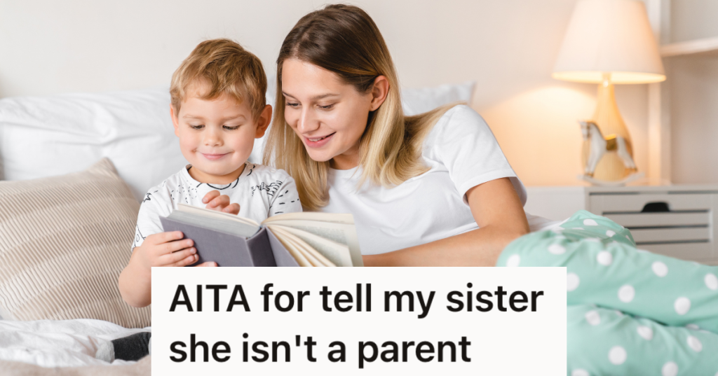 young woman looking at book with little boy