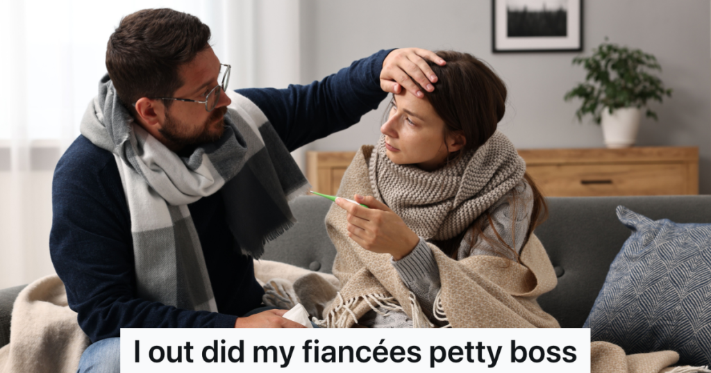 man putting his hand on sick woman's forehead