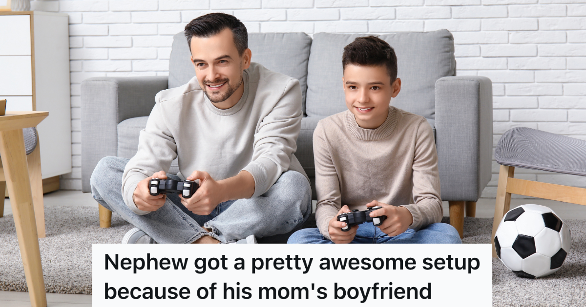 man and teenage boy playing video games