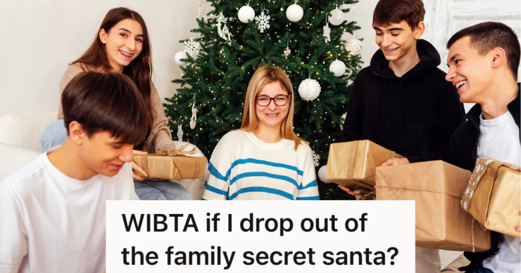 teenagers opening Christmas presents