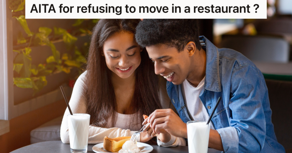 teenage couple eating dessert in a restaurant
