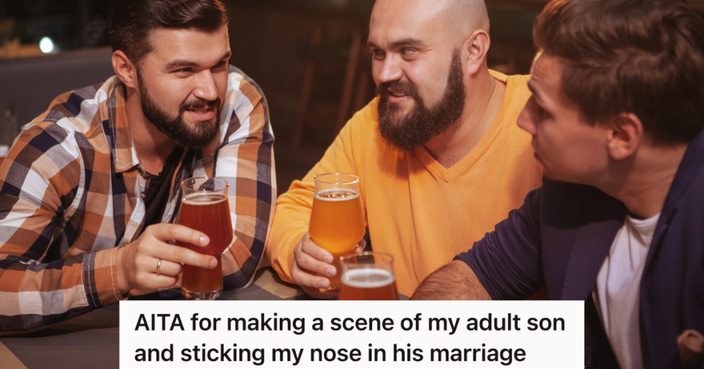 three men drinking beer at a bar
