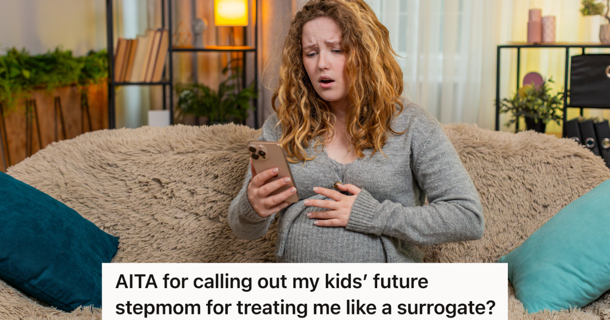 upset pregnant woman looking at her phone