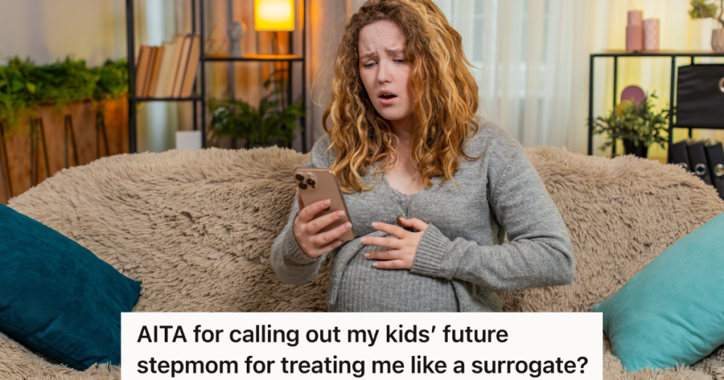 upset pregnant woman looking at her phone