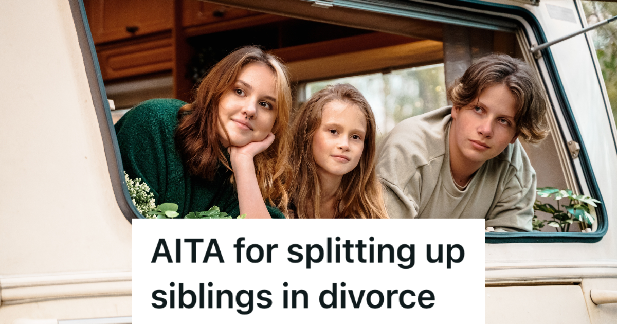 brother and two sisters looking out camper window