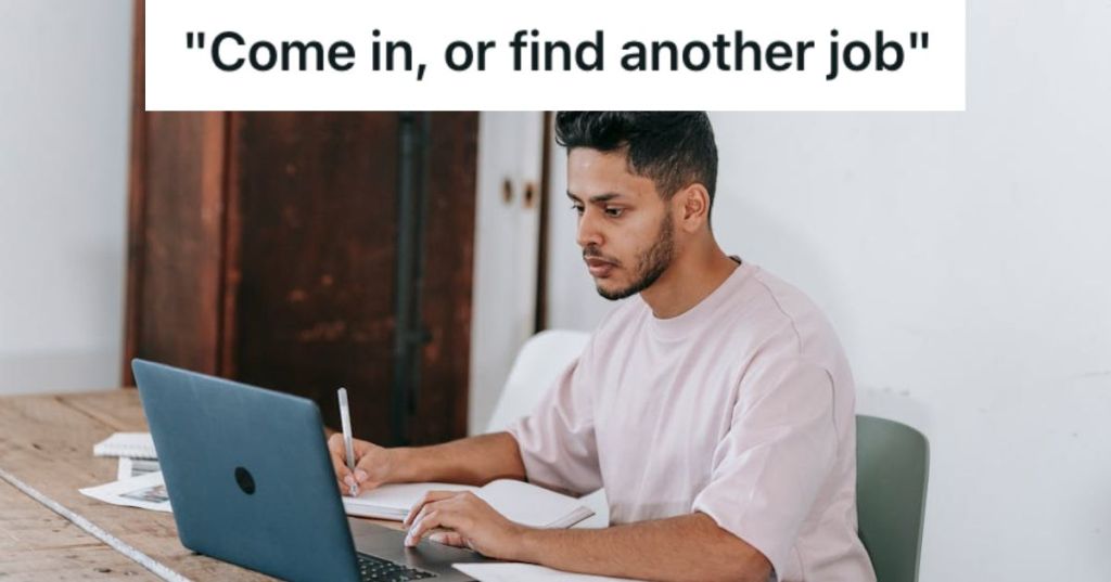 Man working on school stuff with his laptop and notebook
