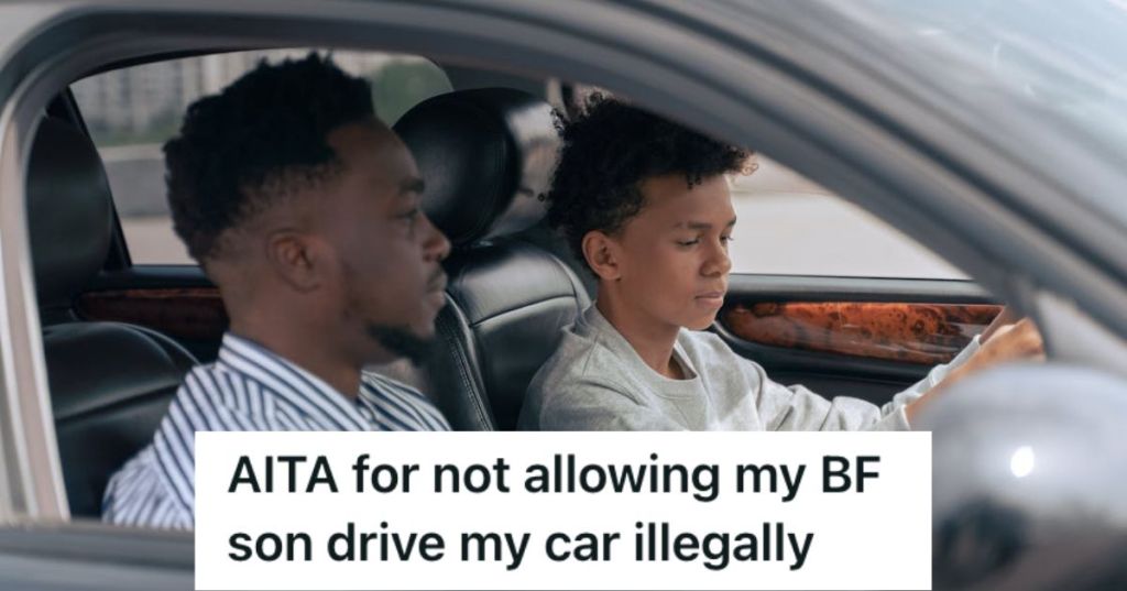 Adult man watching a teenager boy drive the car