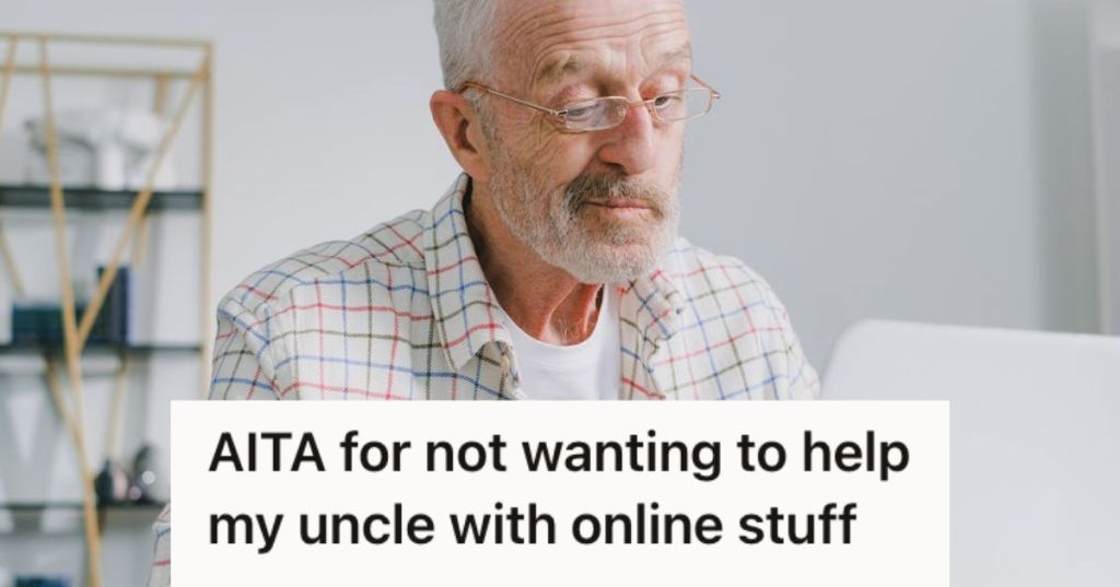 Old man looking at his laptop confused