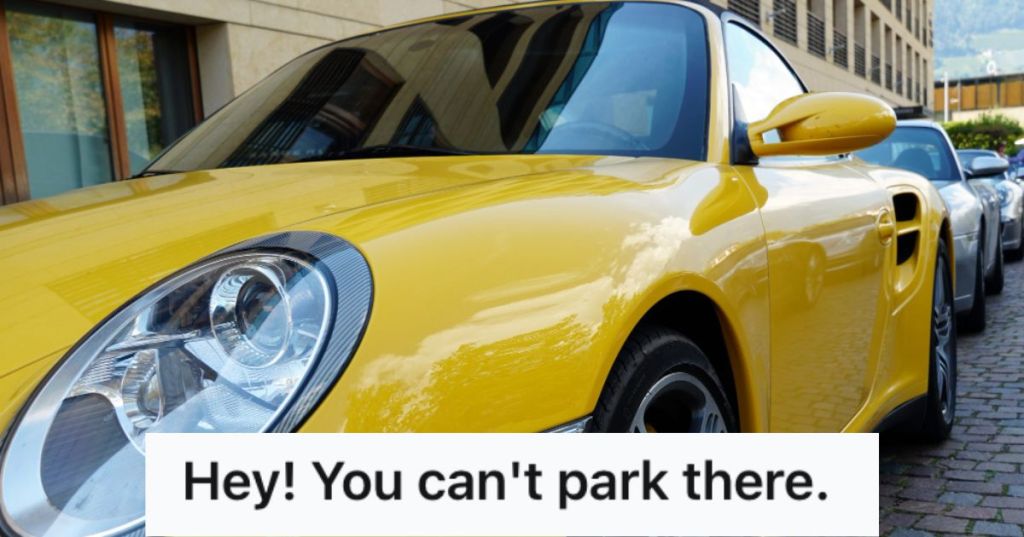 A yellow luxury car parked on the side street
